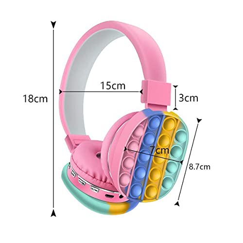 MRSHANG Wireless Bluetooth Headphones with Microphone,Pop Push Bubble Fidget Headset Toy,Rainbow Bluetooth Stereo Headset Head-Mounted for Mobile Phone, Computer and Tablets (B)
