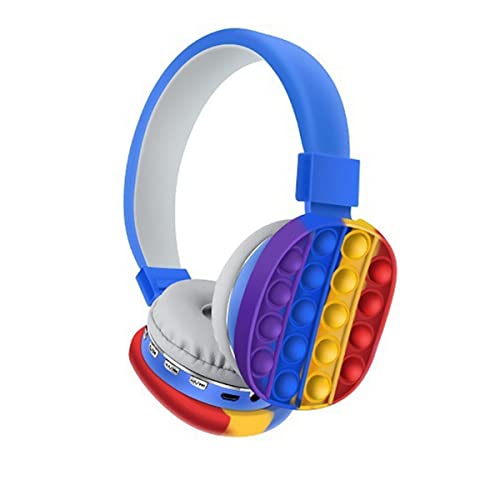 MRSHANG Wireless Bluetooth Headphones with Microphone,Pop Push Bubble Fidget Headset Toy,Rainbow Bluetooth Stereo Headset Head-Mounted for Mobile Phone, Computer and Tablets (B)