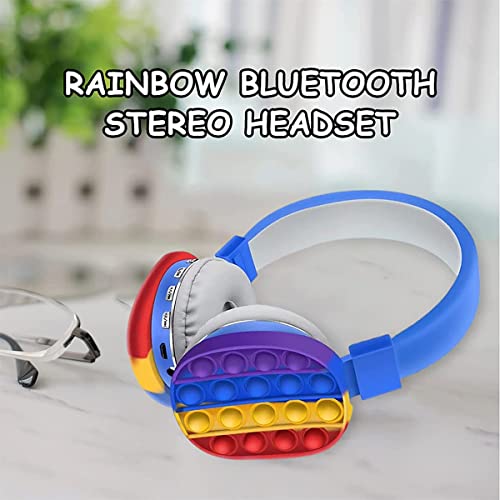 MRSHANG Wireless Bluetooth Headphones with Microphone,Pop Push Bubble Fidget Headset Toy,Rainbow Bluetooth Stereo Headset Head-Mounted for Mobile Phone, Computer and Tablets (B)