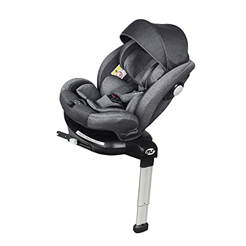 ms 1847 - Silla de Coche Sidney Grupo 0 1 2 3 Isofix y Pata de Apoyo, Rotación 360º, Sps Plus, Máxima Reclinación a Contramarcha 18 Kg y Capota de Serie, Grupo 0 1 2 3, Unisex, Gris