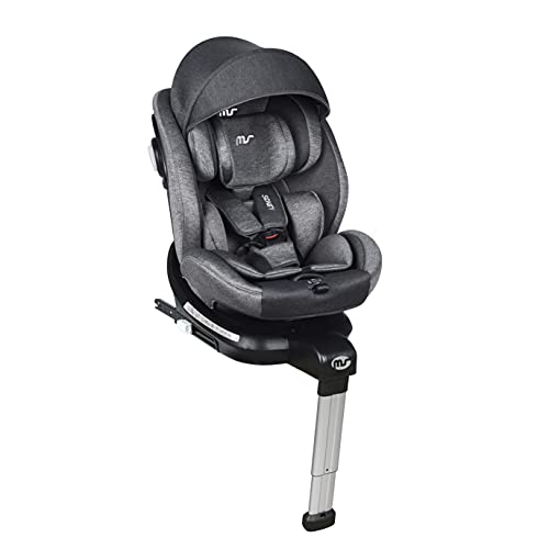 ms 1847 - Silla de Coche Sidney Grupo 0 1 2 3 Isofix y Pata de Apoyo, Rotación 360º, Sps Plus, Máxima Reclinación a Contramarcha 18 Kg y Capota de Serie, Grupo 0 1 2 3, Unisex, Gris