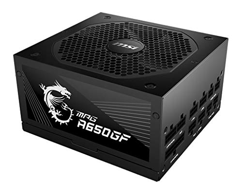 MSI MPG A650GF - Fuente de alimentación gaming (compatible con NVIDIA GeForce RTX Serie 30, Certificado 80 Plus Gold, 650 W, alimentación continua con ventilador de 140 mm FDB, ATX)