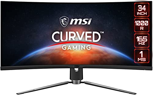 MSI MPG ARTYMIS 343CQR - Monitor Gaming Curvo UWQHD 34 Pulgadas (1000R, Panel VA 3440 x 1440, 165 Hz/1ms, FreeSync Premium, HDR 400, Mystic Light, Soporte Ajustable/VESA, Display Port 1.4 y HDMI 2.0)