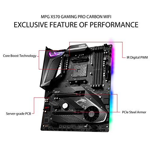 MSI MPG X570 Gaming Pro Carbon Wifi - Placa Base Performance Gaming (Chipset AMD X570, DDR4, Audio Boost, Intel Lan, Socket AM4, Wi-Fi, HDMI, Soporta AMD Pocesadores) Color Negro