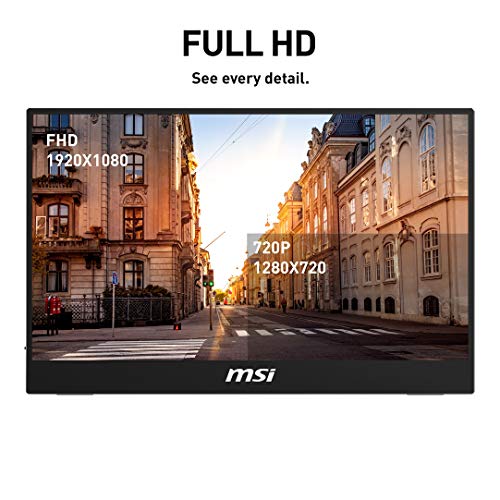 MSI Optix MAG161V-002 - Monitor IPS portátil, 40 cm (15,6 Pulgadas), 60 Hz, FHD (1920x1080), Color Negro (diseño portátil, Formato Ultrafino, Panel IPS, USB Type-C, Mini HDMI)