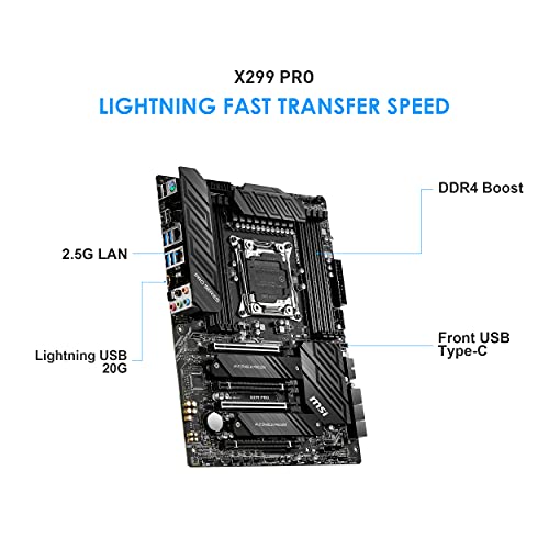 MSI X299 PRO - Placa base Pro Series (LGA 2066, 4 x PCI-E 3.0 x16, 8 DIMMs, DDR4-4200MHZ, 2 x Turbo M.2 Slots, AMD CrossFire, Nvidia SLI)