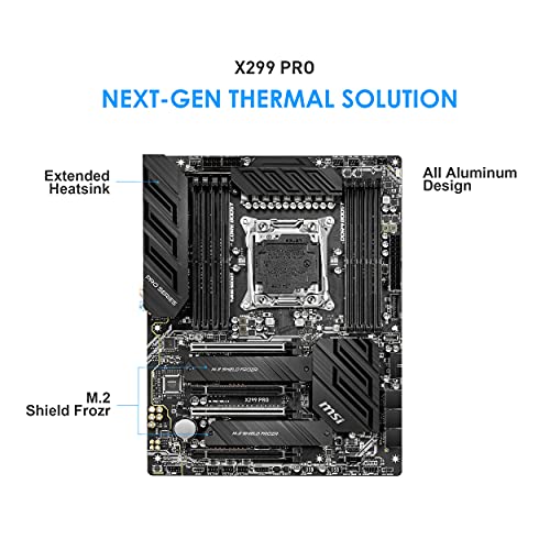 MSI X299 PRO - Placa base Pro Series (LGA 2066, 4 x PCI-E 3.0 x16, 8 DIMMs, DDR4-4200MHZ, 2 x Turbo M.2 Slots, AMD CrossFire, Nvidia SLI)