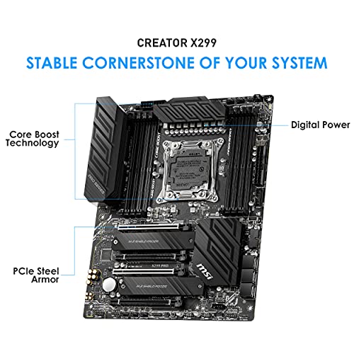 MSI X299 PRO - Placa base Pro Series (LGA 2066, 4 x PCI-E 3.0 x16, 8 DIMMs, DDR4-4200MHZ, 2 x Turbo M.2 Slots, AMD CrossFire, Nvidia SLI)