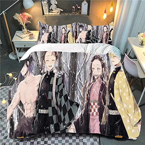 Msoah Funda Nórdica con Estampado 3D Demon Slayer con 2 Fundas De Almohada Juego De Cama,Juego De Funda De Edredón De Microfibra Suave