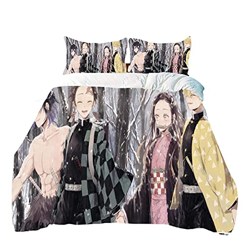 Msoah Funda Nórdica con Estampado 3D Demon Slayer con 2 Fundas De Almohada Juego De Cama,Juego De Funda De Edredón De Microfibra Suave