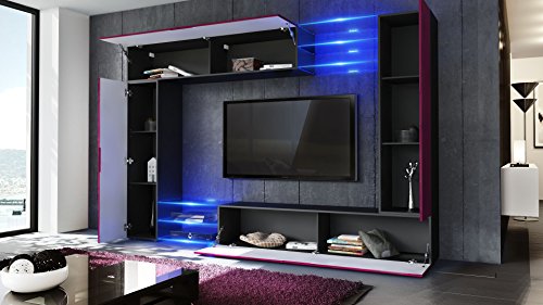 Mueble de Pared Mirage, Cuerpo en Negro Mate/Frentes en Blanco de Alto Brillo