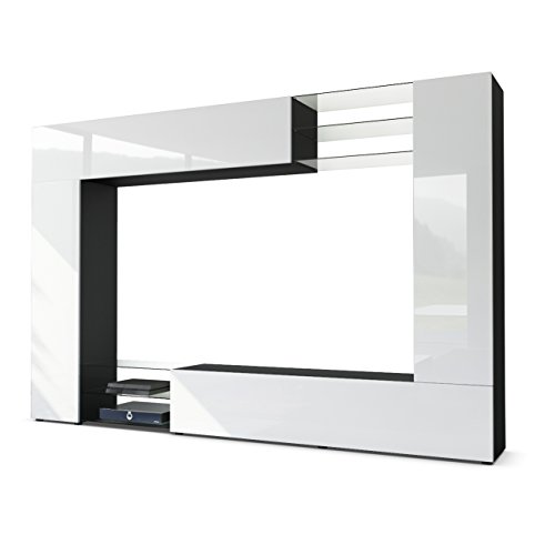 Mueble de Pared Mirage, Cuerpo en Negro Mate/Frentes en Blanco de Alto Brillo