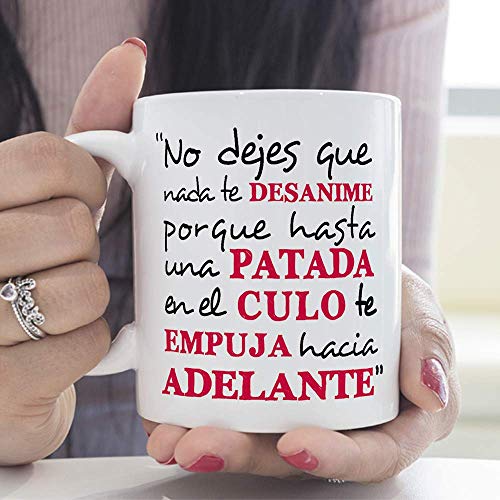 MUGFFINS Taza Original con Mensaje Gracioso - No Dejes Que Nada te desanime - cerámica 350 ml - Tazas con Frases motivacionales en Tono irónico, Reg