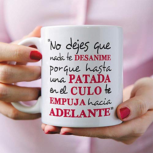 MUGFFINS Taza Original con Mensaje Gracioso - No Dejes Que Nada te desanime - cerámica 350 ml - Tazas con Frases motivacionales en Tono irónico, Reg