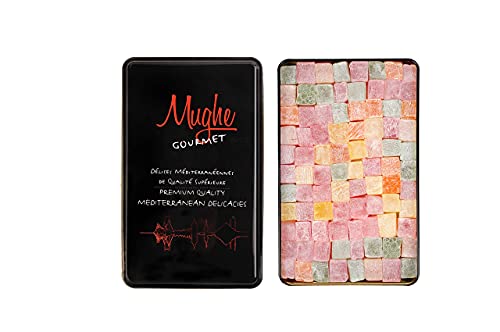 MUGHE GOURMET Turkish Delight with Rose, Strawberry, Lemon, Orange and Mint Flavor Appx. 90 pc, 750g ℮ 1.65llb Gift Box (No Nuts) / VEGAN - HALAL / Lokum Candy Basket Delights
