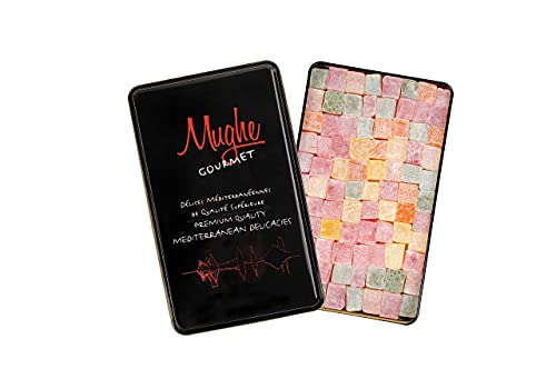 MUGHE GOURMET Turkish Delight with Rose, Strawberry, Lemon, Orange and Mint Flavor Appx. 90 pc, 750g ℮ 1.65llb Gift Box (No Nuts) / VEGAN - HALAL / Lokum Candy Basket Delights