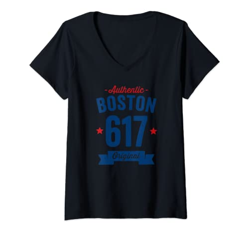 Mujer 617 Boston Código de área apenado Auténtica ciudad estadounidense estadounidense Camiseta Cuello V