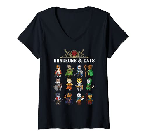 Mujer Adventurer Cats RPG D20 Fantasy Mesa Juego de rol Camiseta Cuello V