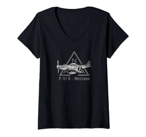 Mujer América del Norte p-51 mustang avión de combate militar WW2 Camiseta Cuello V