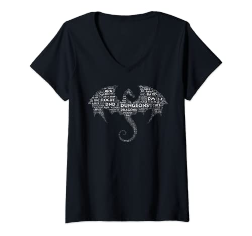 Mujer Arte de palabras de dragón | Dungeon Crawler | Juegos RPG DM Camiseta Cuello V
