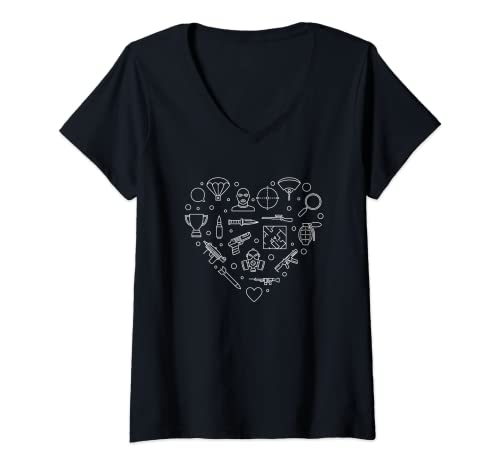 Mujer Battle Royale Heart para Gamers - Amante de los videojuegos Camiseta Cuello V