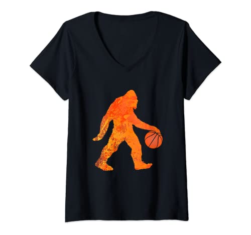Mujer Bigfoot Juego de jugador de baloncesto Gráfico divertido Sasquatch Camiseta Cuello V