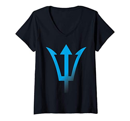 Mujer Blue Poseidon Symbol Trident Ancient Lord Greece King Seas Camiseta Cuello V
