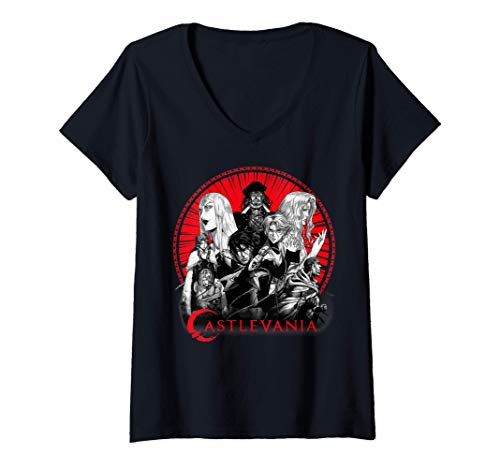 Mujer Castlevania Group Shot Red Circle Logo Camiseta Cuello V