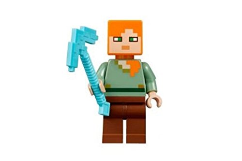 Mujer chica mujer Minecraft Alex Lego Minifigura con diamante púa hacha.