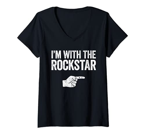 Mujer Disfraz de Rockstar con camiseta a juego con texto en inglés "I'm With The Camiseta Cuello V
