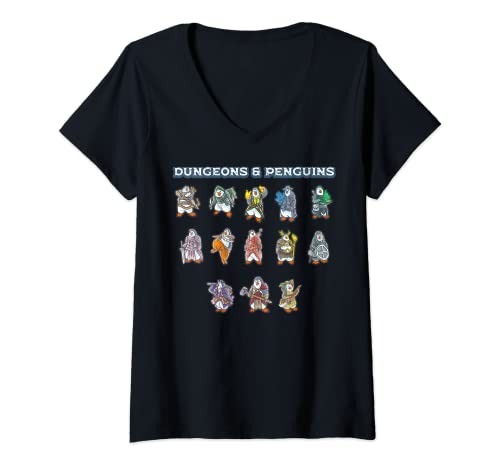 Mujer Dungeons and Penguins Nerdy Penguin Nerd Geek RPG Dice Game Camiseta Cuello V