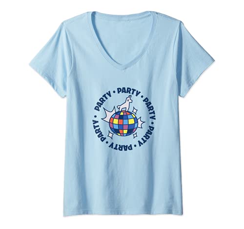 Mujer Fortnite Disco Party Llama Center Camiseta Cuello V