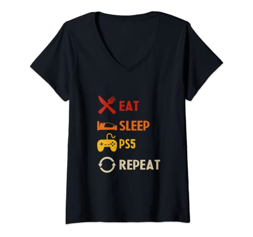Mujer Gamer Zocks Reichet mir den Controller König PS5 Consola Camiseta Cuello V