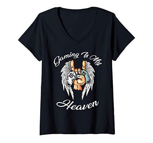 Mujer Gaming Is My Heaven Video Games Gift Tops Camiseta Cuello V