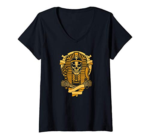 Mujer Gráfico del dios egipcio del faraón | Mejor cráneo de momia Camiseta Cuello V