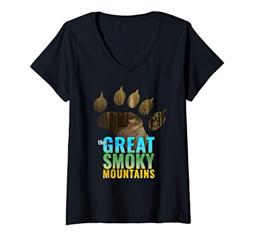 Mujer Great Smoky Mountains National Park Smokies Bear Paw #4 Camiseta Cuello V