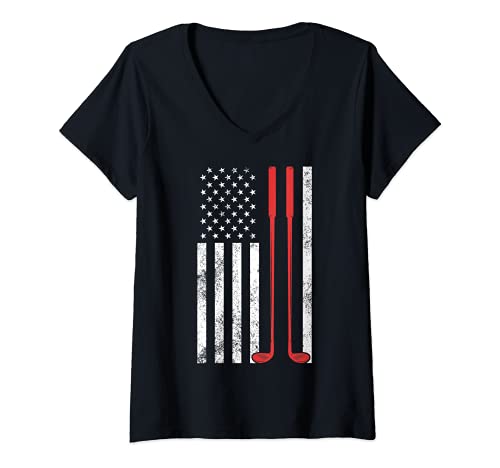 Mujer Impresión clásica de la bandera de Estados Unidos para el juego de golf de la bandera de Estados Unidos Camiseta Cuello V