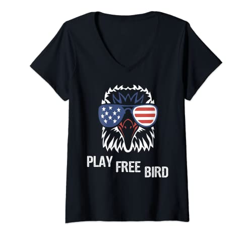 Mujer Juega gratis Bird Patriotic Eagle TShirt 4th of July USA Flag Camiseta Cuello V