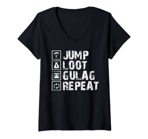 Mujer Jump Loot Gulag Repeat Zocker Regalo Gamer Camiseta Cuello V