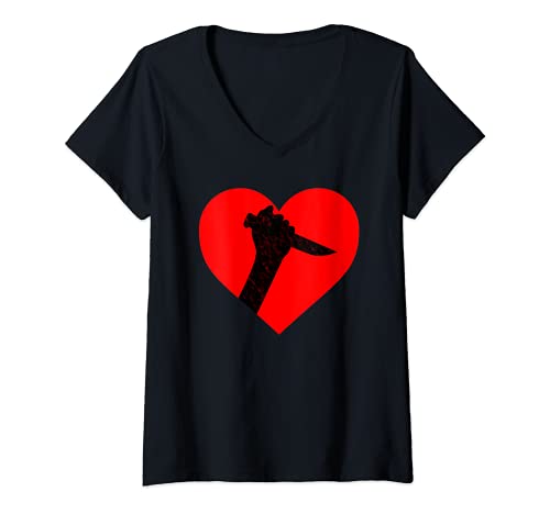 Mujer Knife To The Heart Película de terror vintage Ciencia Camiseta Cuello V