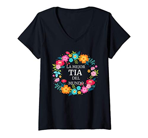 Mujer LA MEJOR TIA DEL MUNDO Dia de las Madres regalo gift Camiseta Cuello V
