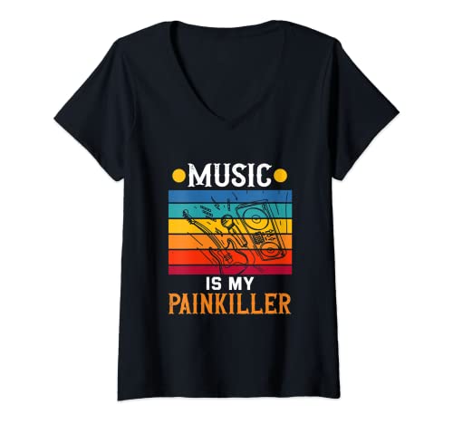 Mujer La música es mi analgésico DJ Productor musical Músico Camiseta Cuello V