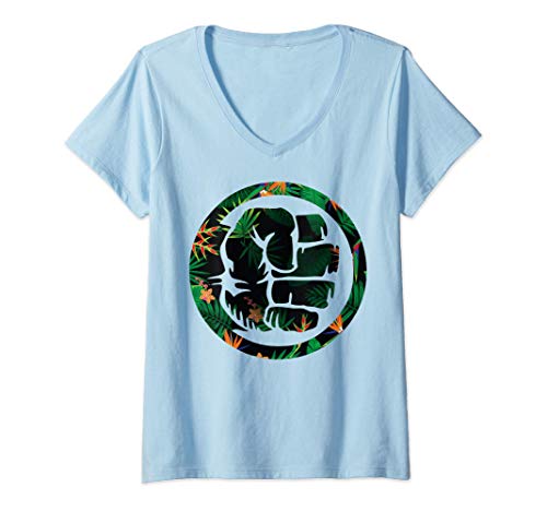 Mujer Marvel Hulk Fist Smash Logo Tropical Pattern Camiseta Cuello V