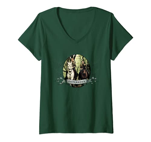 Mujer Outlander Banner con Caballos Camiseta Cuello V
