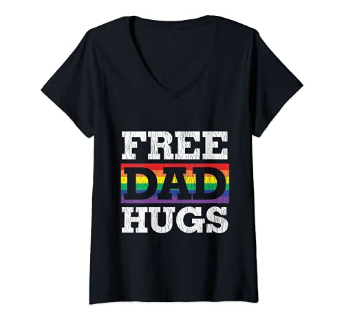Mujer Padre e hijo a juego Papá gratis abrazos Papa Pride LGBTQ Camiseta Cuello V
