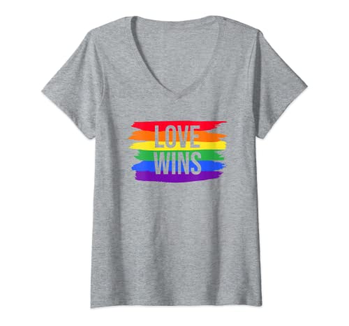 Mujer Pride Love Wins Pride Flag LGBTQ Support Men Women Kids Camiseta Cuello V