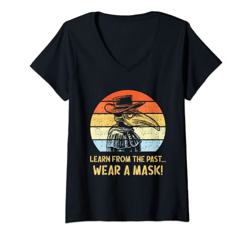Mujer Retro Plague Doctor Learn From The Past Wear A Mask Camiseta Cuello V