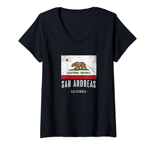 Mujer SAN ANDREAS California | Cali City CA USA Ciudad Bandera - Camiseta Cuello V