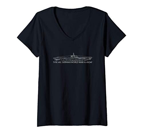 Mujer Tipo VII C U-boat WWII German Submarine Blueprints Camiseta Cuello V