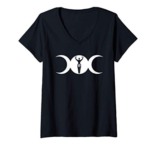Mujer Triple Moon Goddess Symbol Wicca Wiccan Pagan Witch Camiseta Cuello V